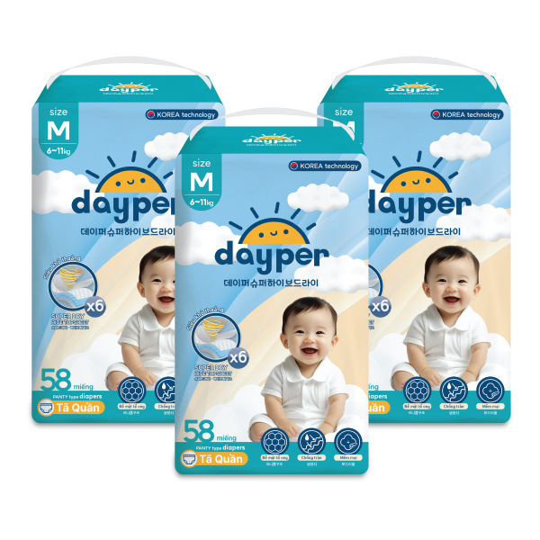 Combo 3 tã quần Dayper size M 58 miếng/bịch (6 - 11 kg) - AVAKids.com
