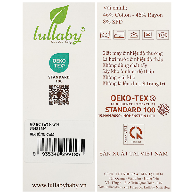 Đồ bộ sát nách bé gái Lullaby NH513N màu hồng - be 26