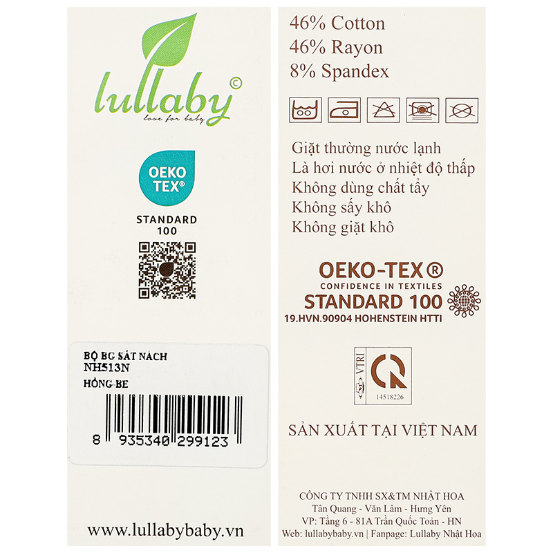 Đồ bộ sát nách bé gái Lullaby NH513N màu hồng - be 13