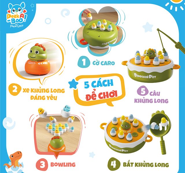 Thiết kế - Đồ chơi bắt và câu khủng long 5in1 PEEK A BOO PAB053