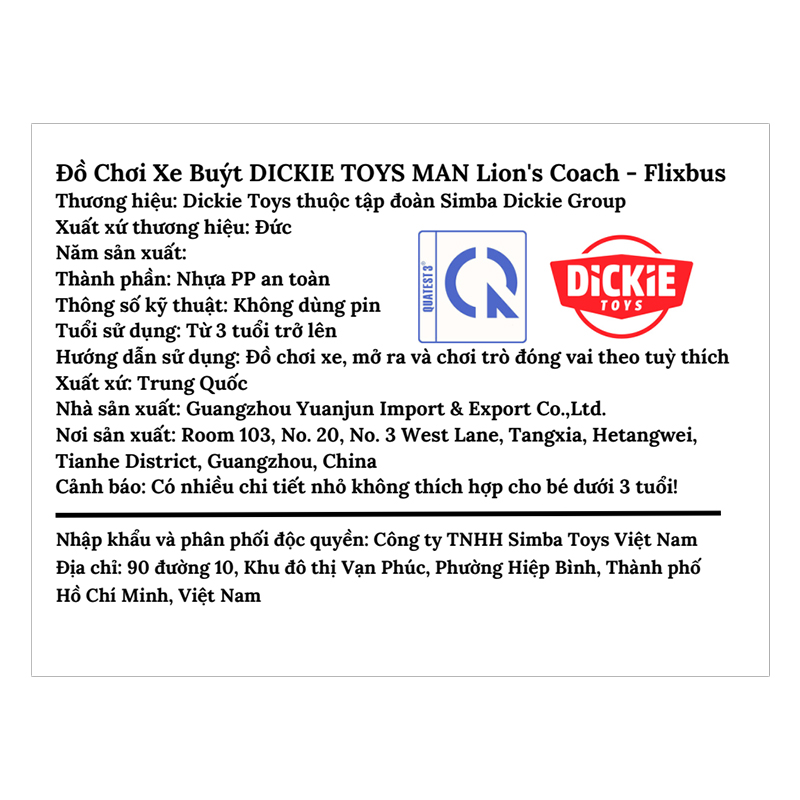 Đồ chơi xe buýt Dickie Toys Man Lion'S Coach - Flixbus 4006333083464 4