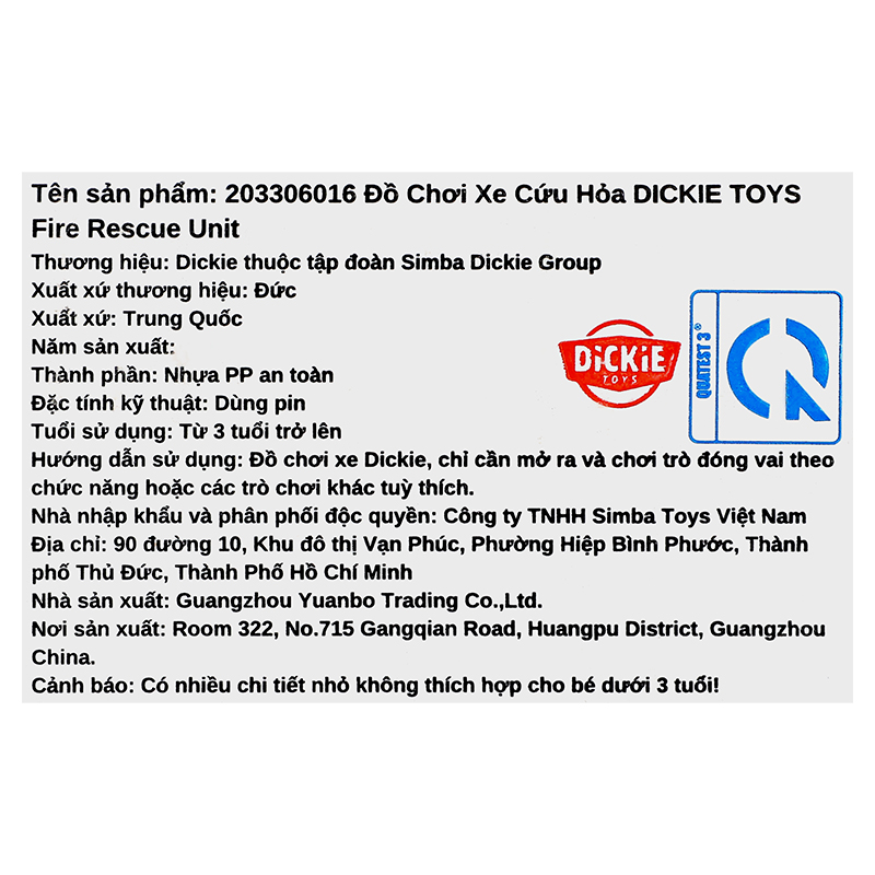 Đồ chơi xe cứu hỏa Dickie Toys Fire Rescue Unit 203306016 18