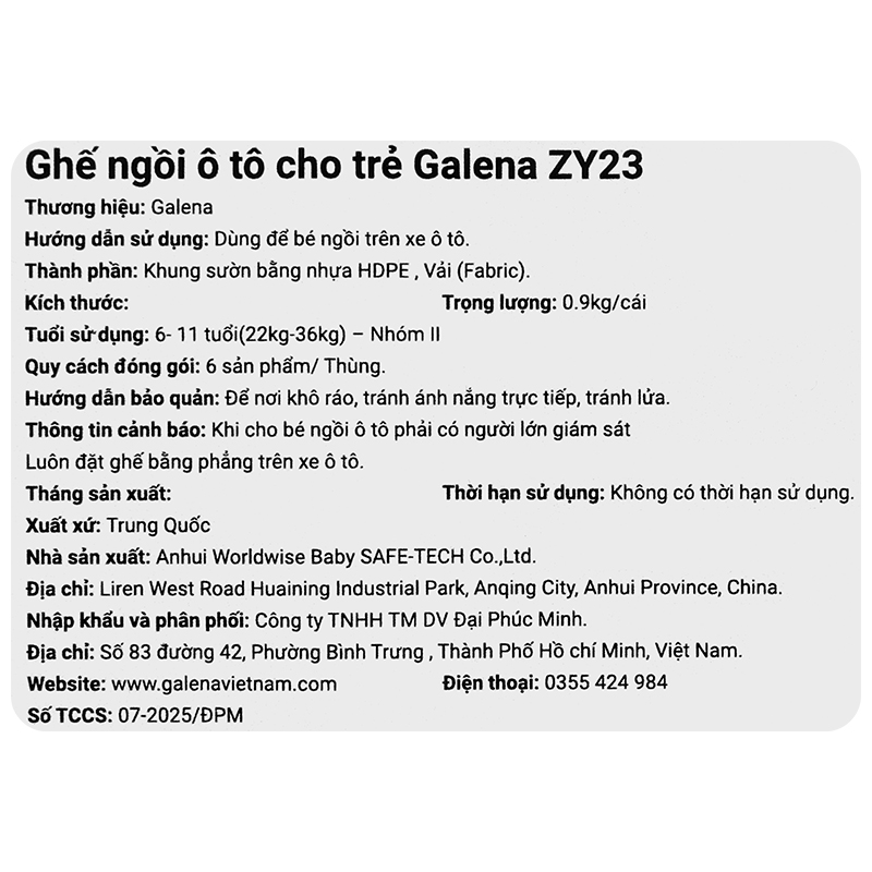 Ghế ngồi ô tô Galena ZY23 (6 - 12 tuổi) 13