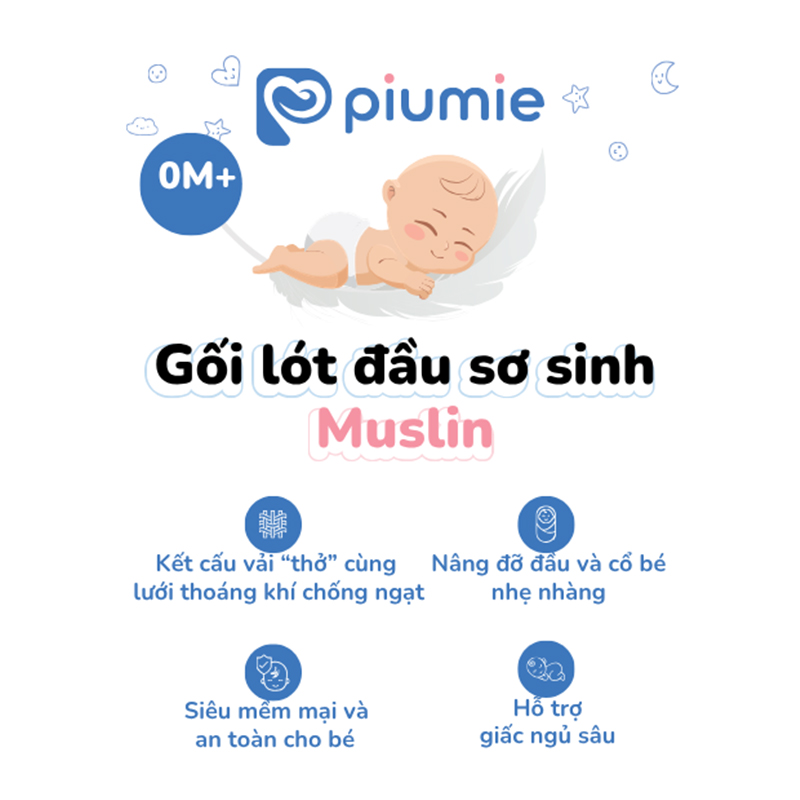 Gối lót đầu sơ sinh muslin Piumie thoáng khí 24x39 cm - Gấu nâu (từ 0 tháng) 4