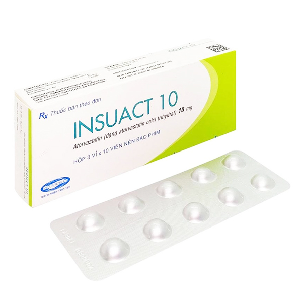 Insuact 10mg điều trị tăng lipid máu, dự phòng biến cố tim mạch
