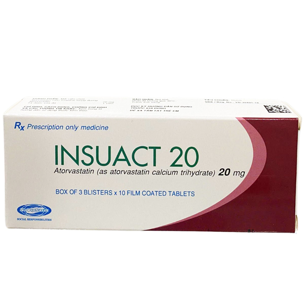 Insuact 20mg điều trị tăng lipid máu, dự phòng biến cố tim mạch