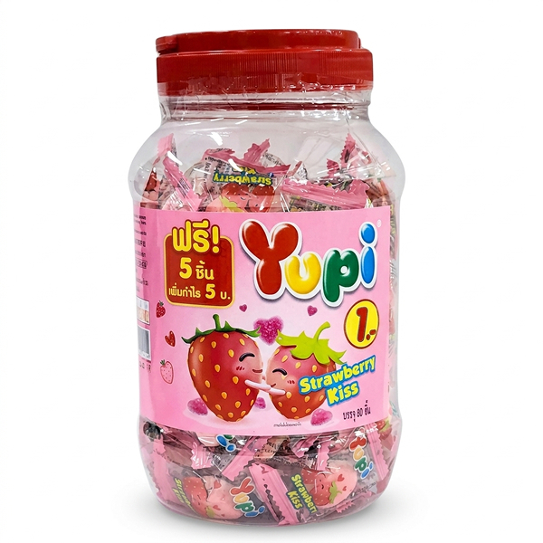 Hũ 80 viên kẹo dẻo Yupi Strawberry Kiss hương dâu 3g (từ 3 tuổi) - AVAKids.com