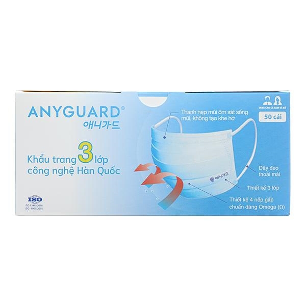 Hộp 50 cái khẩu trang y tế Anyguard VN-618815H 3 lớp - AVAKids.com