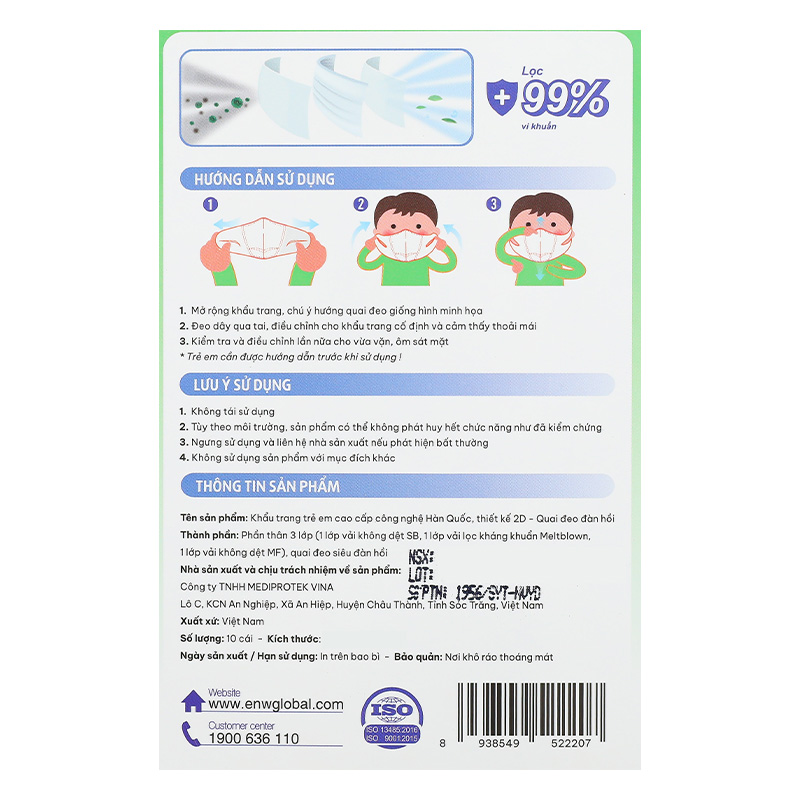 Hộp 30 cái khẩu trang y tế cho bé Anyguard VN-799520-30H 3 lớp 17