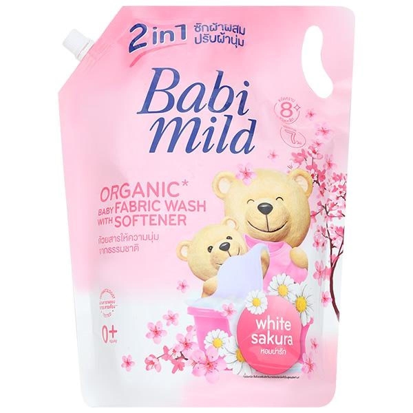 Nước giặt xả quần áo cho bé Babi Mild hương hoa anh đào túi 2.4 lít an toàn, thơm lâu - AVAKids.com
