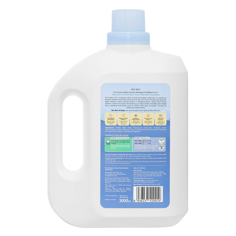 Nước giặt xả quần áo cho bé 2 trong 1 BZU BZU Cleanhaven can 3 lít 2