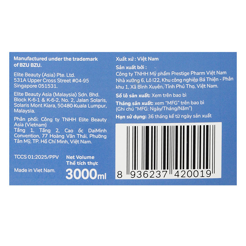Nước giặt xả quần áo cho bé 2 trong 1 BZU BZU Cleanhaven can 3 lít 6
