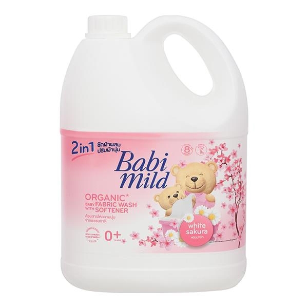 Nước giặt xả quần áo cho bé Babi Mild 2 in 1 hương hoa anh đào can 2.8 lít - AVAKids.com