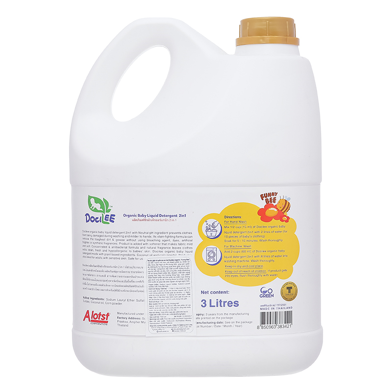 Combo 2 nước giặt xả quần áo cho bé Docilee Organic - Funny Bee hương mật ong và phấn thơm can 3 lít 7