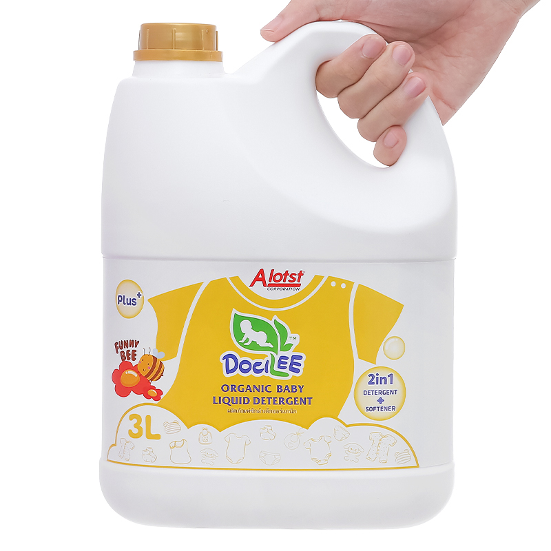 Combo 2 nước giặt xả quần áo cho bé Docilee Organic - Funny Bee hương mật ong và phấn thơm can 3 lít 8