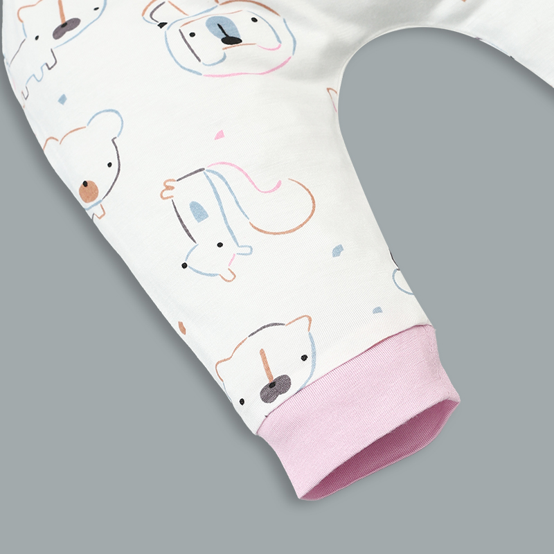 Set bộ tay dài sơ sinh cài chéo in hình thú BabyMommy màu trắng viền xanh 15