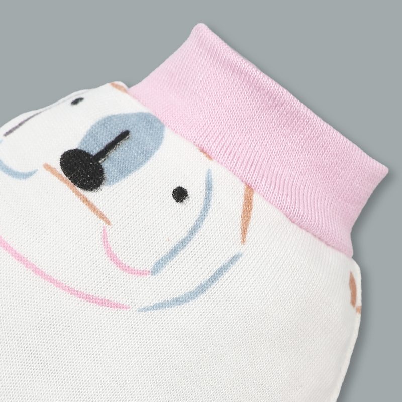 Set bộ tay dài sơ sinh cài chéo in hình thú BabyMommy màu trắng viền xanh 20