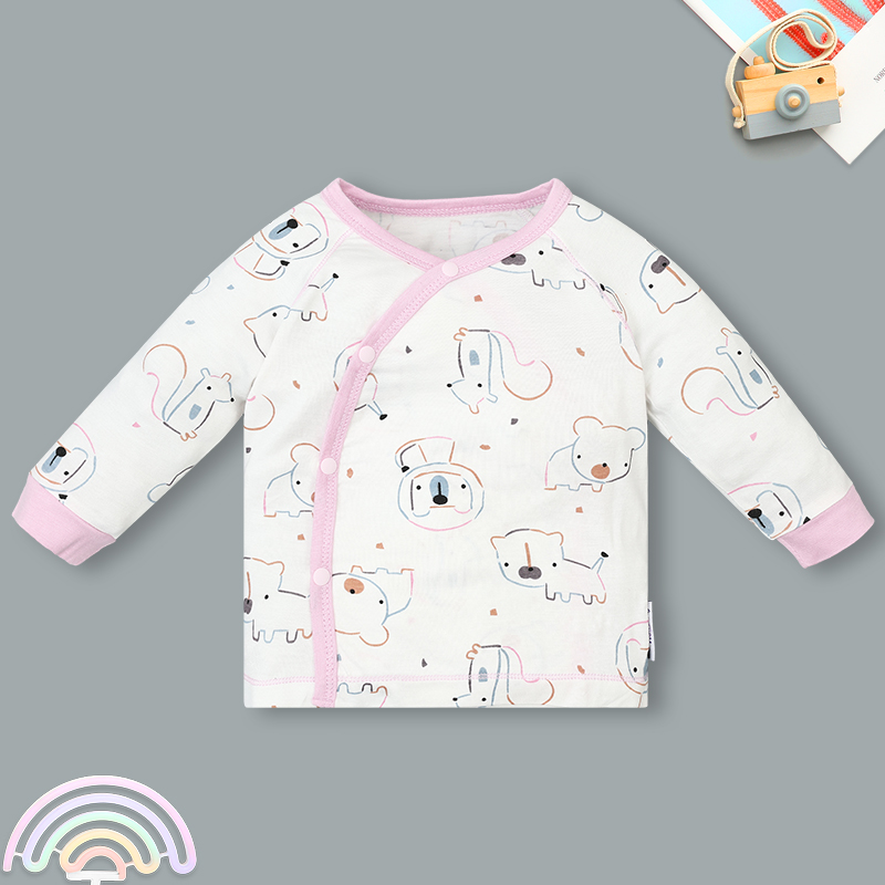 Set bộ tay dài sơ sinh cài chéo in hình thú BabyMommy màu trắng viền xanh 7