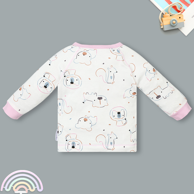 Set bộ tay dài sơ sinh cài chéo in hình thú BabyMommy màu trắng viền xanh 8