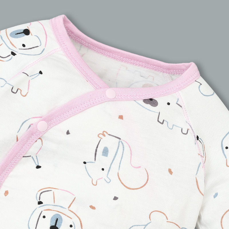 Set bộ tay dài sơ sinh cài chéo in hình thú BabyMommy màu trắng viền xanh 9