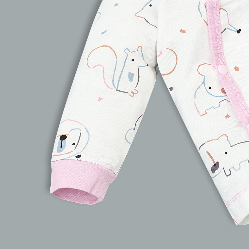 Set bộ tay dài sơ sinh cài chéo in hình thú BabyMommy màu trắng viền xanh 10