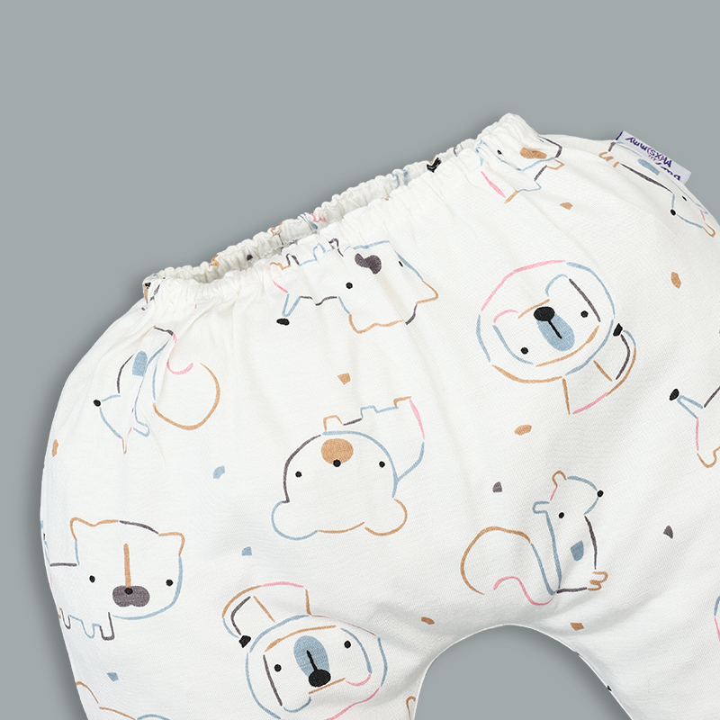 Set bộ tay dài sơ sinh cài chéo in hình thú BabyMommy màu trắng viền xanh 14