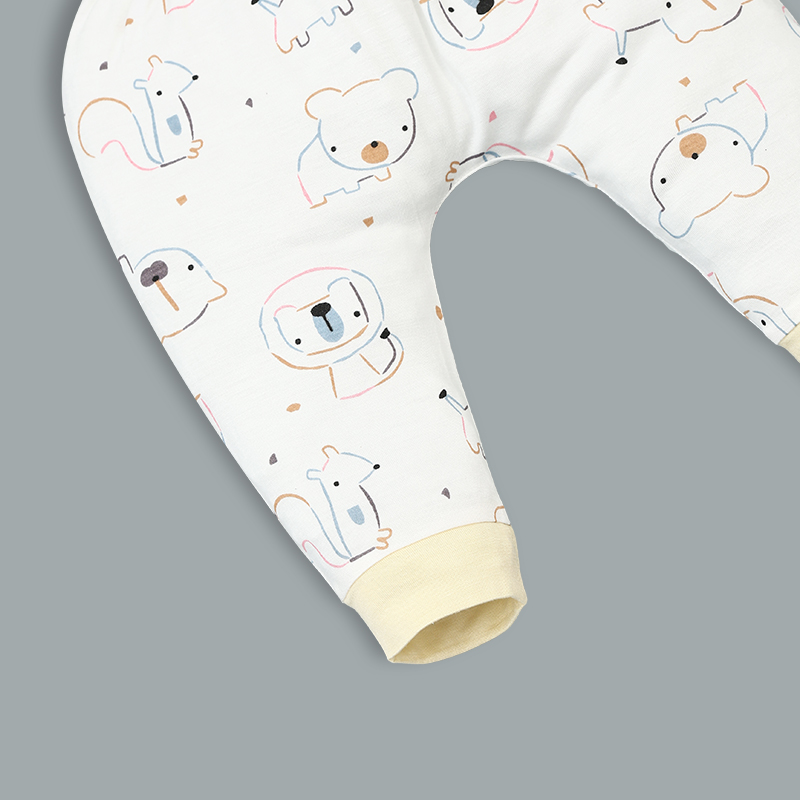 Set bộ tay dài sơ sinh cài chéo in hình thú BabyMommy màu trắng viền xanh 36