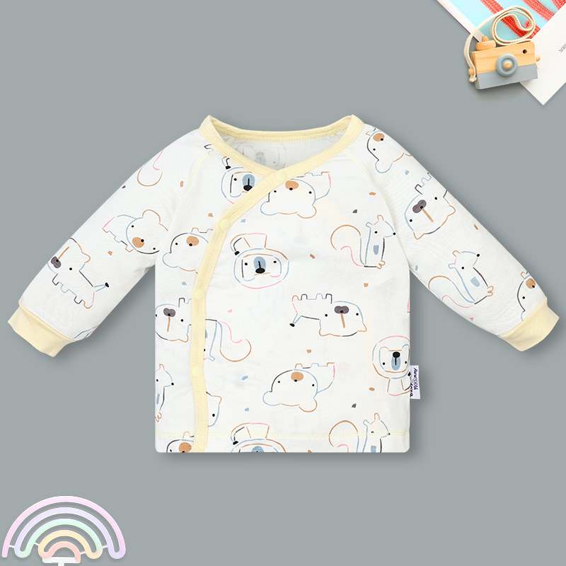 Set bộ tay dài sơ sinh cài chéo in hình thú BabyMommy màu trắng viền xanh 28
