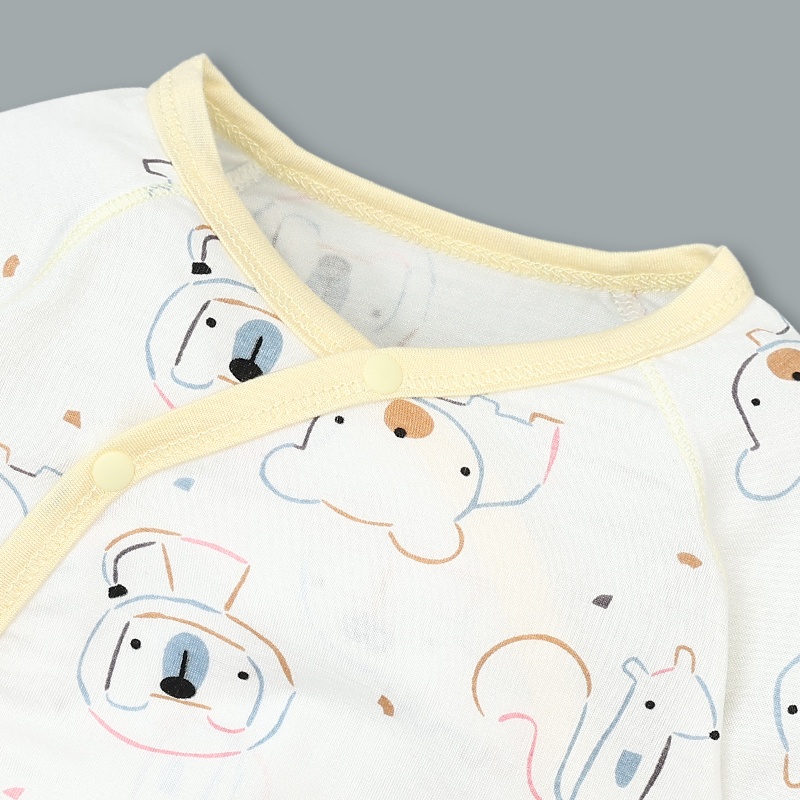 Set bộ tay dài sơ sinh cài chéo in hình thú BabyMommy màu trắng viền xanh 30