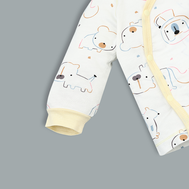 Set bộ tay dài sơ sinh cài chéo in hình thú BabyMommy màu trắng viền xanh 31