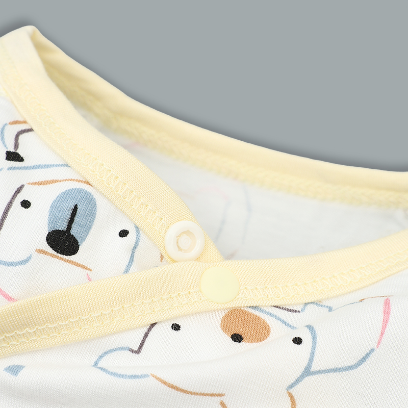 Set bộ tay dài sơ sinh cài chéo in hình thú BabyMommy màu trắng viền xanh 32