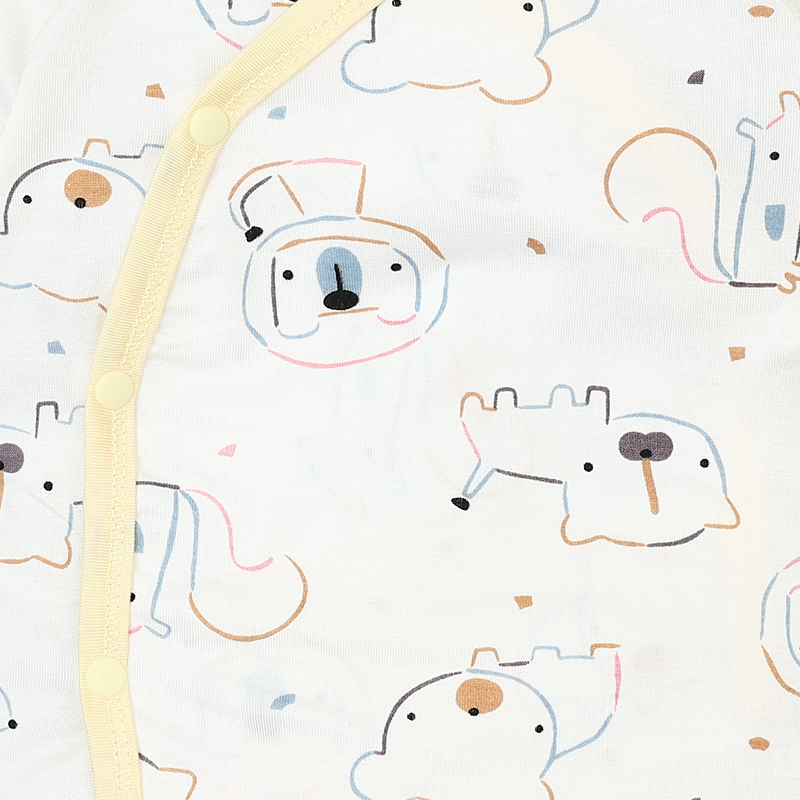 Set bộ tay dài sơ sinh cài chéo in hình thú BabyMommy màu trắng viền xanh 33