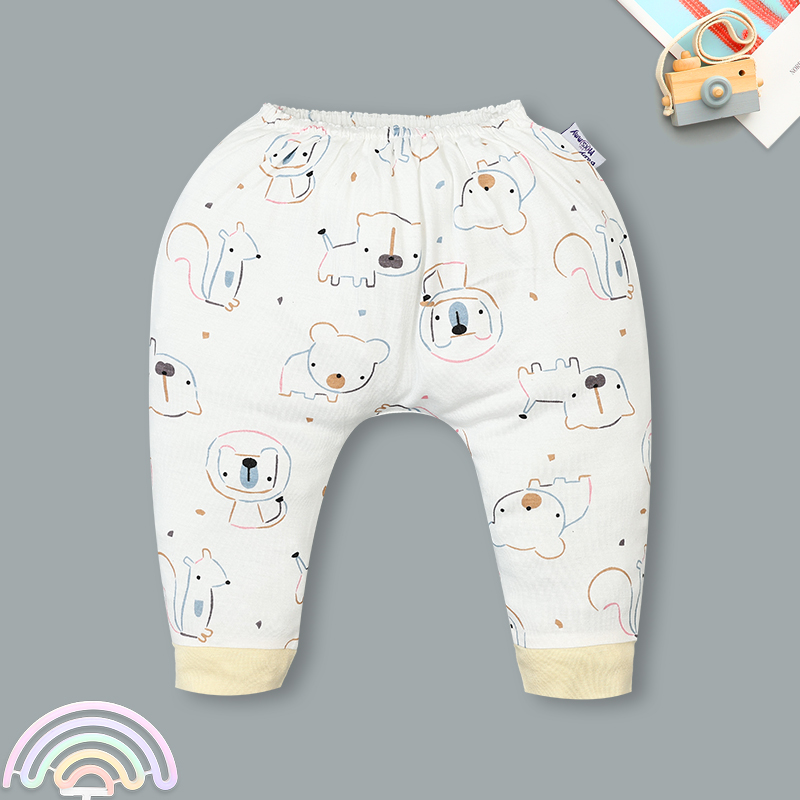 Set bộ tay dài sơ sinh cài chéo in hình thú BabyMommy màu trắng viền xanh 34