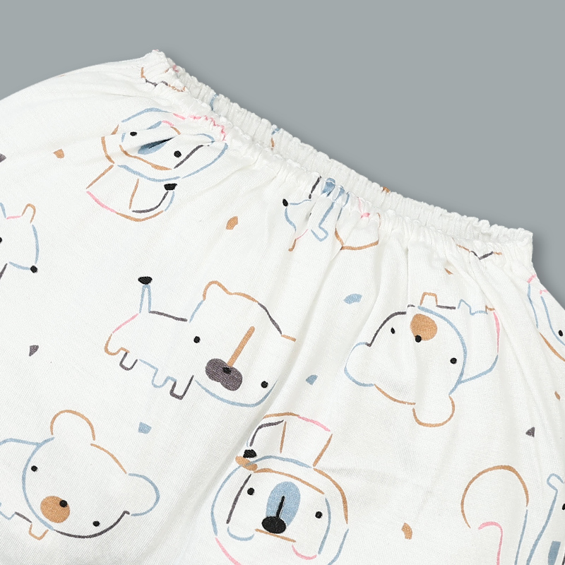 Set bộ tay dài sơ sinh cài chéo in hình thú BabyMommy màu trắng viền xanh 35