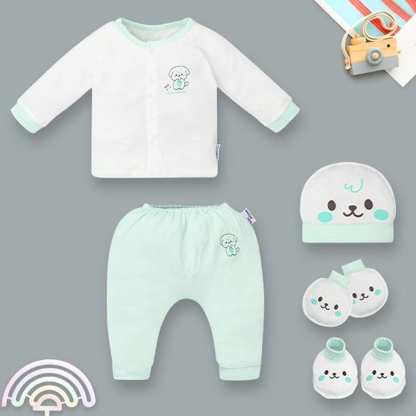 Set bộ tay dài unisex BabyMommy sợi tre trắng - xanh mint