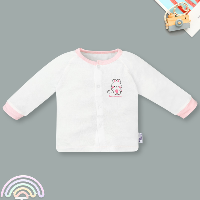 Set bộ tay dài sơ sinh cài giữa in thỏ BabyMommy màu trắng phối hồng 3