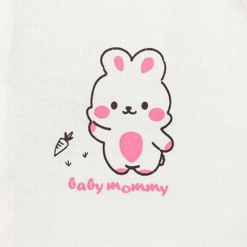 Set bộ tay dài sơ sinh cài giữa in thỏ BabyMommy màu trắng phối hồng 8