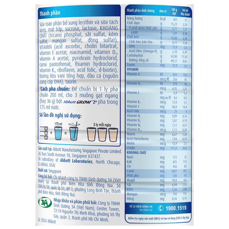 Combo 2 sữa bột Abbott Grow 2+ hương vani 1.6 kg (từ 2 tuổi) 11