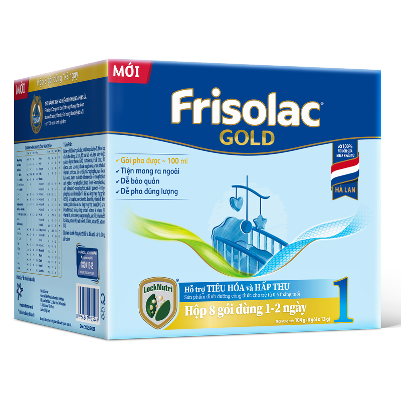 Sữa bột dạng gói Frisolac Gold số 1 hương vani 104g (0 - 6 tháng) chính hãng - AVAKids.com
