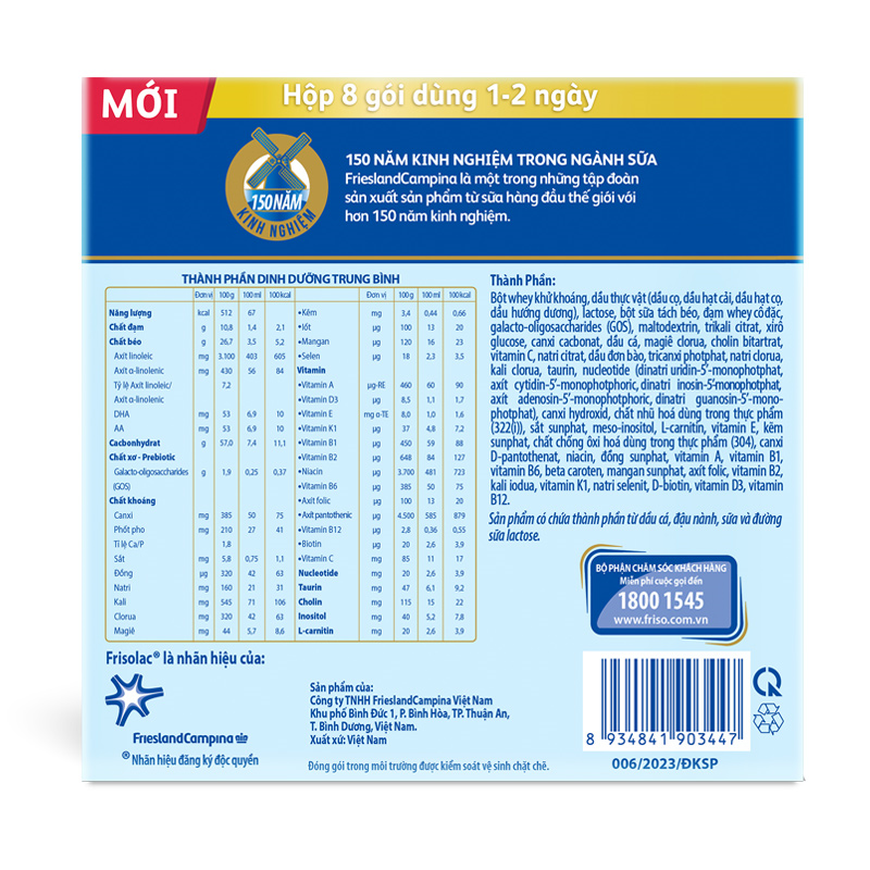 Sữa bột dạng gói Frisolac Gold số 1 hương vani 104g (0 - 6 tháng) 16