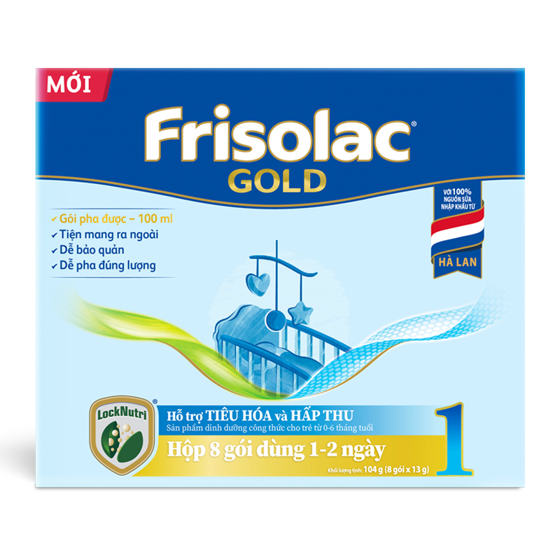 Sữa bột dạng gói Frisolac Gold số 1 hương vani 104g (0 - 6 tháng) 13