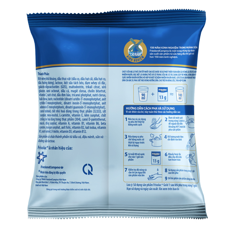 Sữa bột dạng gói Frisolac Gold số 1 hương vani 104g (0 - 6 tháng) 18
