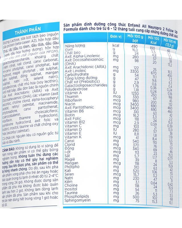 Sữa bột Enfamil A2 Neuropro Follow Up Formula số 2 - TPDD