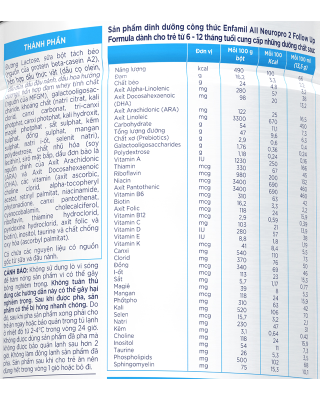 Sữa bột Enfamil A2 Neuropro Follow Up Formula số 2 - TPDD