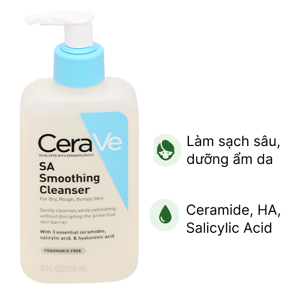 Sữa Rửa Mặt CeraVe SA Smoothing Cleanser Làm Sạch Dịu Nhẹ 236ml