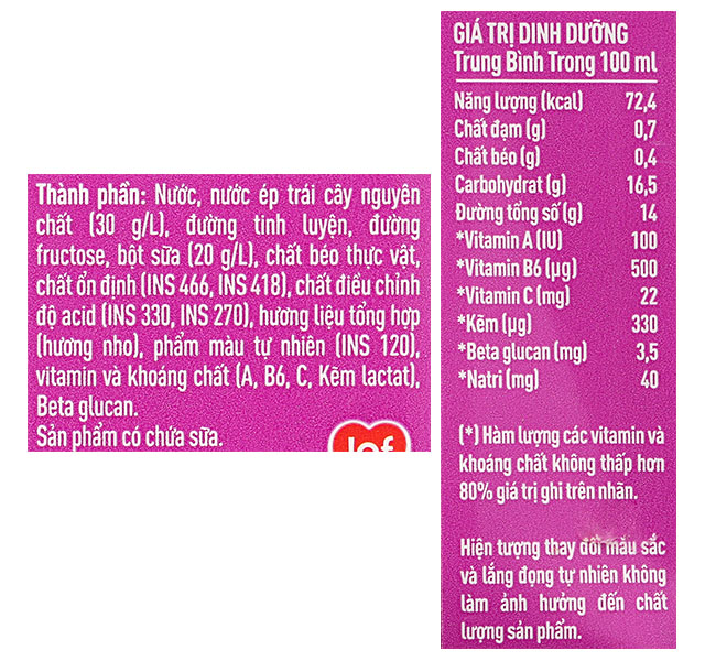 Thùng 48 hộp sữa trái cây LiF Kun hương nho - TPDD