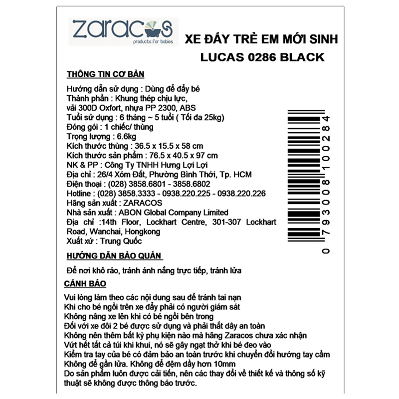 Xe đẩy 1 chiều gấp gọn Zaracos Lucas 0286 (6 tháng - 5 tuổi) - Màu đen 6