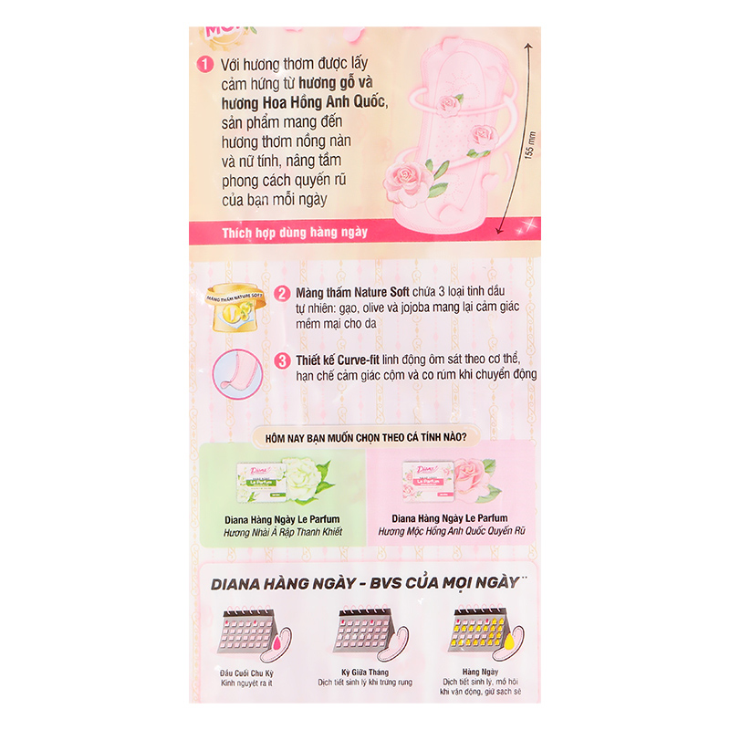 Băng vệ sinh hàng ngày Diana Le Parfum hương mộc hồng không cánh 40 miếng 9