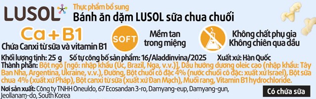 Thành phần bánh ăn dặm Lusol vị sữa chua chuối