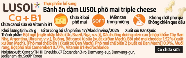 Thành phần bánh ăn dặm Lusol vị phô mai